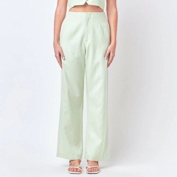 NWT English Factory Pants Wide Leg Trousers Ramie Viscose size L Mint Green - Picture 1 of 14